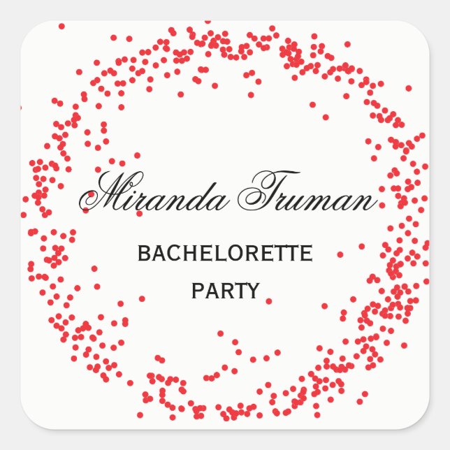 Red Confetti Bachelorette Party - Square Sticker (Front)
