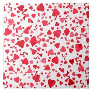 Red Confetti Hearts Design Ceramic Tile