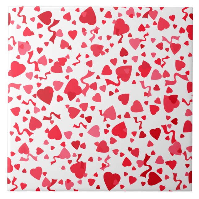 Red Confetti Hearts Design Ceramic Tile (Front)