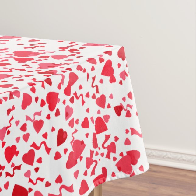 Red Confetti Hearts Pattern Tablecloth (In Situ)