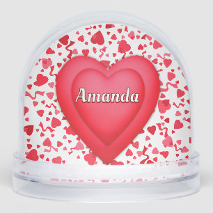 Red Confetti Hearts Personalised Snowglobe