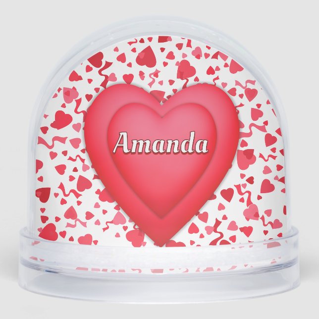 Red Confetti Hearts Personalised Snowglobe (Front)