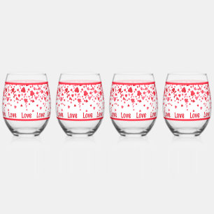 Red Confetti Hearts Personalised Stemless Wine Glass