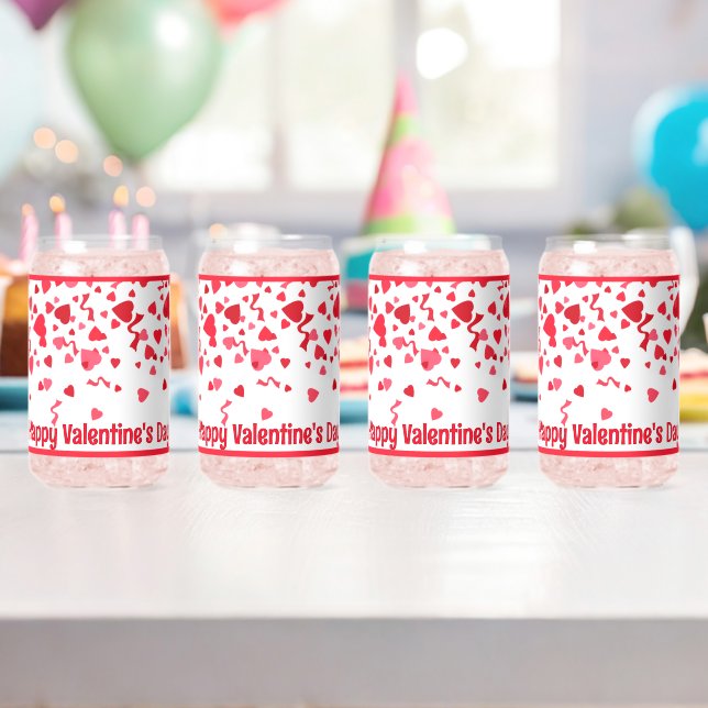 Red Confetti Hearts Personalised Valentine Can Glass (Insitu (Birthday))