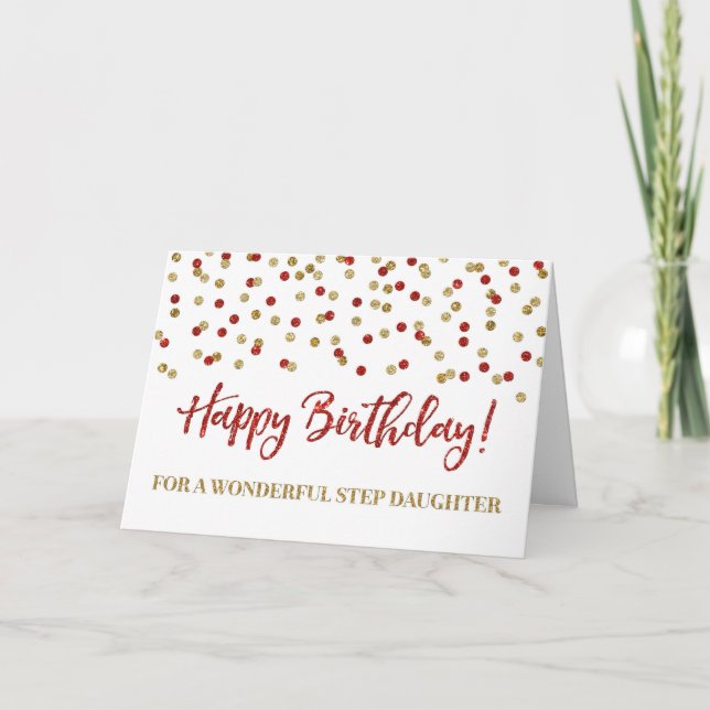Red Confetti Step Daughter Birthday Card (Front)