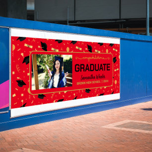 Red Congrats Graduate Custom Photo Graduation  Banner
