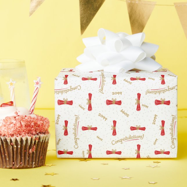 Red Congratulations Diploma Class Year Graduation Wrapping Paper (Birthday Party)