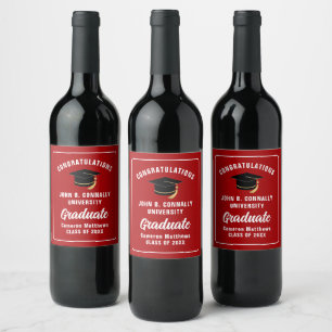 Red Congratulations Graduate 2025 Graduation Party Wine Label