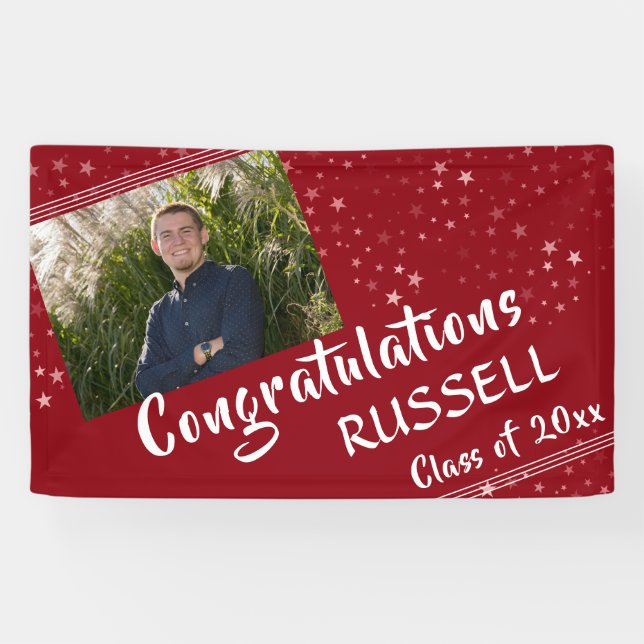 Red Congratulations Photo Stars Graduation Banner (Horizontal)