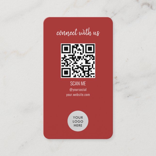 Red Connect With Us QR Code Business Card (Front)