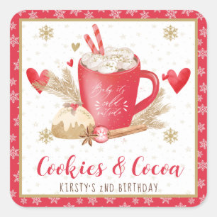 Red Cookies and Cocoa 2nd Birthday Square Sticker