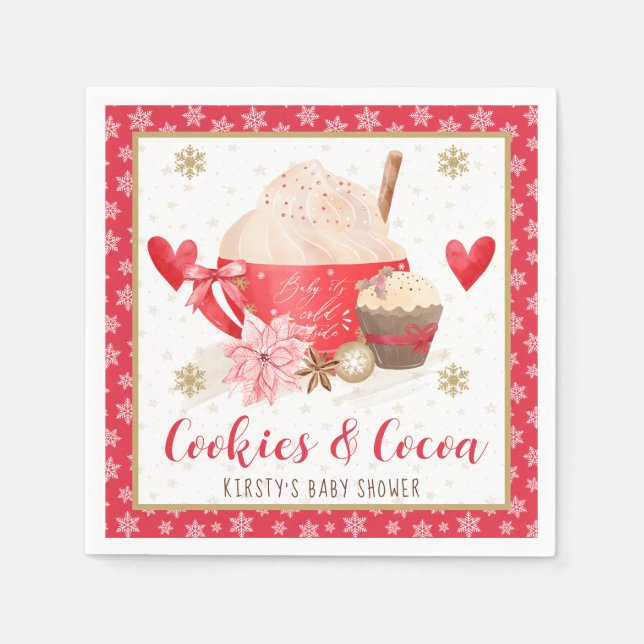 Red Cookies and Cocoa Baby Shower Napkin (Front)