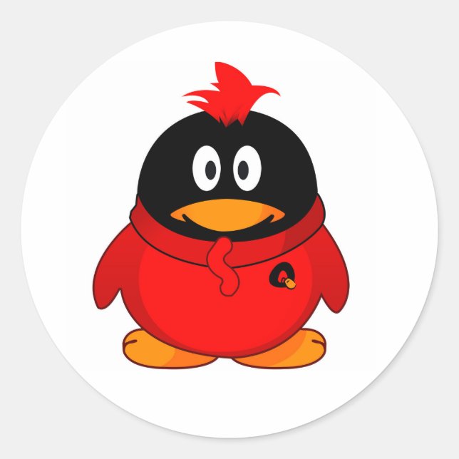 Red Cool Penguin Classic Round Sticker (Front)
