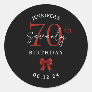 Red Coquette Bow 70th Birthday Party Black Classic Round Sticker