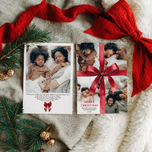 Red Coquette Bow Christmas Winter 5 Photo Holiday Card