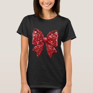 Red Coquette Bow Disco Ball Christmas Holiday Wome T-Shirt