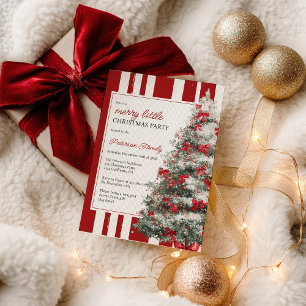 Red Coquette Bow Merry Little Christmas Tree Party Invitation