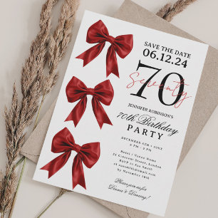 Red Coquette Bow Save Date 70th Birthday Party Invitation