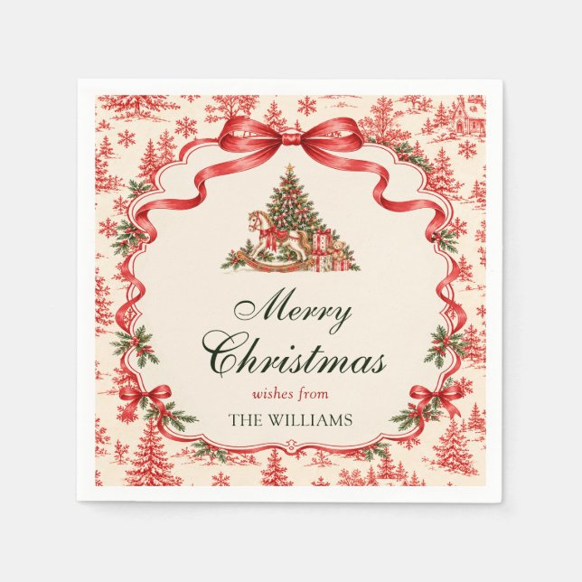 Red Coquette Bow Script Christmas Tree Party Napkin (Front)