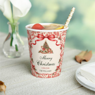 Red Coquette Bow Script Christmas Tree Party Paper Cups