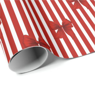 Red Coquette Bows & Stripes Wrapping Paper