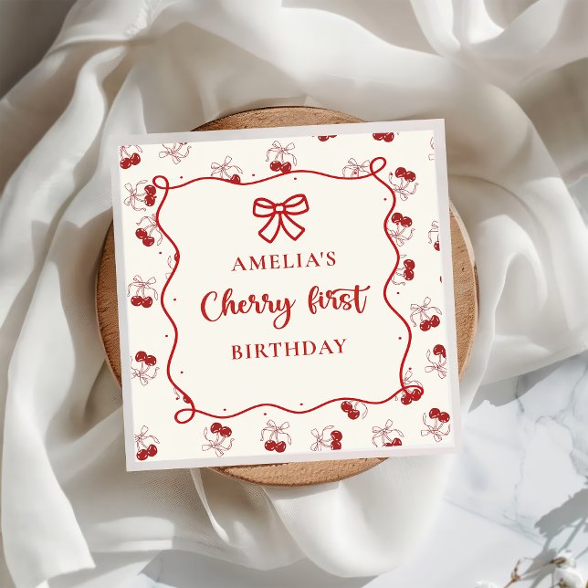 Red Coquette Cherry first birthday Paper Napkin (Creator Uploaded)