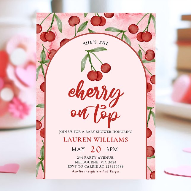 Red Coquette Cherry on Top Baby Shower Invitation (Creator Uploaded)