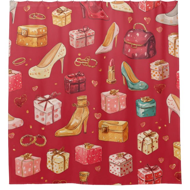 Red Coquette Christmas Glam Pattern Shower Curtain (Front)
