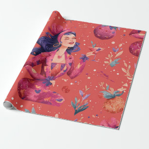Red Coquette Cocktail Girl Pattern Wrapping Paper
