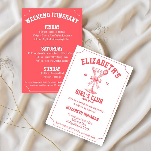 Red Coquette Country Club Bachelorette Weekend In Invitation (Creator Uploaded)