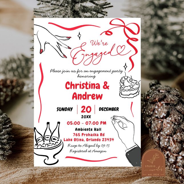 Red Coquette Hand Drawn Engagement Party Invitation (Creator Uploaded)