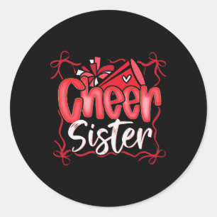 Red Coquette Pom Poms Bow Cheer Sister Cheerleadin Classic Round Sticker