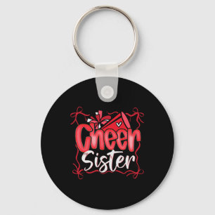 Red Coquette Pom Poms Bow Cheer Sister Cheerleadin Key Ring