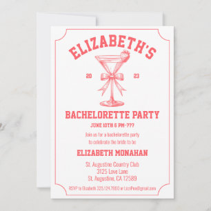 Red Coquette Retro 80s Country Club Bachelorette Invitation
