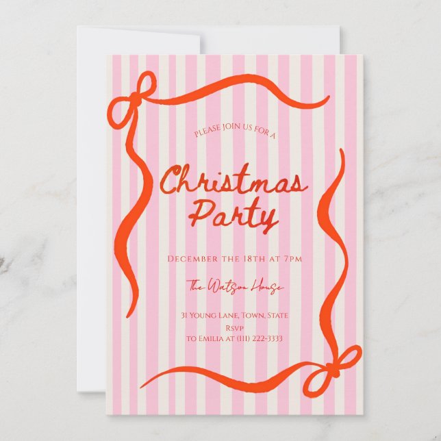 Red coquette Whimsical Hand Drawn Christmas  Invitation (Front)