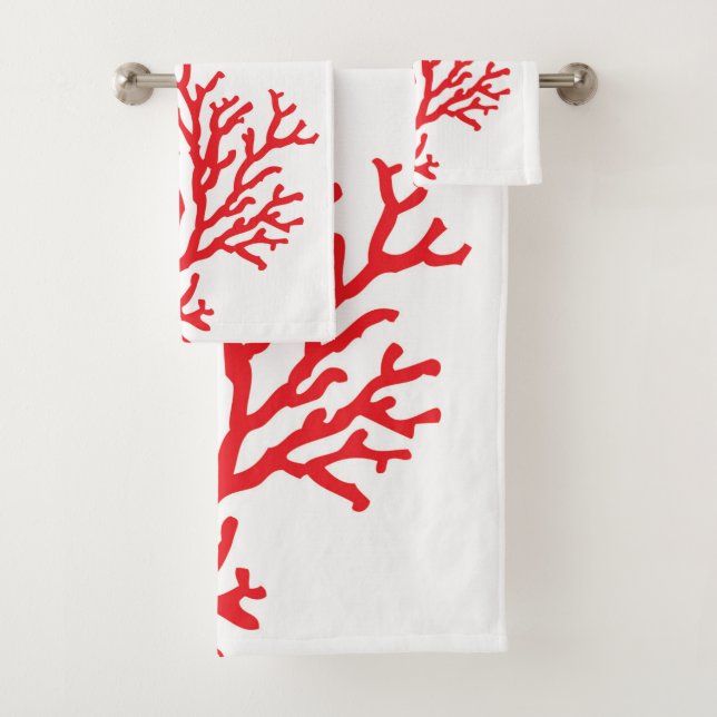 Red Coral Bathroom Towel Set (Insitu)