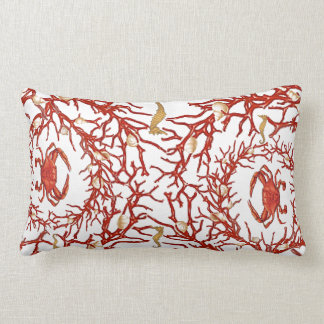 Red Coral, Crabs, and Seahorses Lumbar Cushion