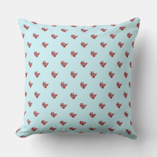 Red Coral Dots Light Blue Throw Pillow