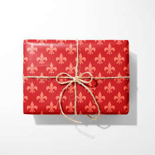 Red & Coral Fleur-de-Lis Wrapping Paper
