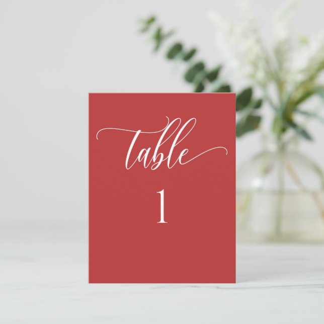 Red Coral Modern Minimalist Table Number (Standing Front)