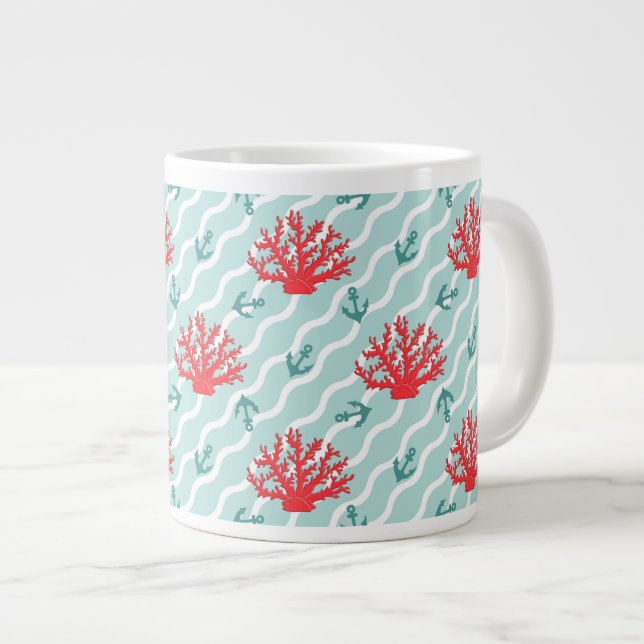 Red Coral Pattern 1 Large Coffee Mug (Front Right)