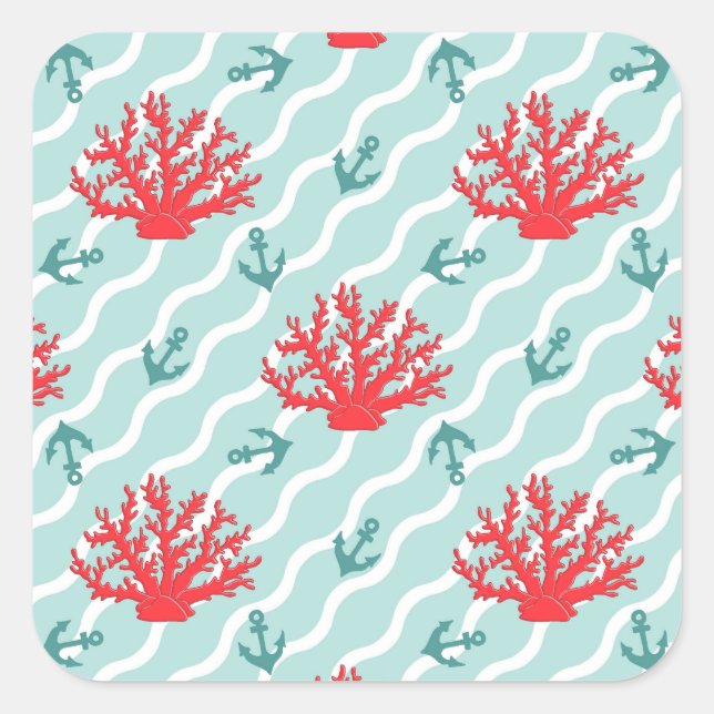Red Coral Pattern 1 Square Sticker (Front)
