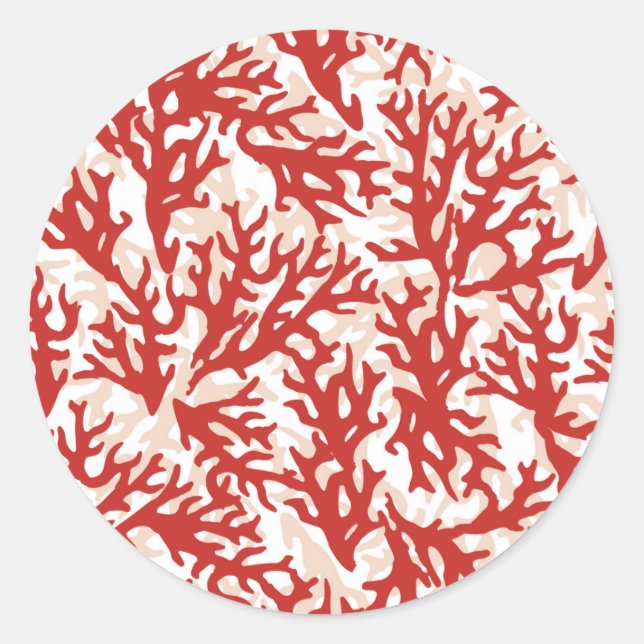 Red Coral Pattern 2 Classic Round Sticker (Front)