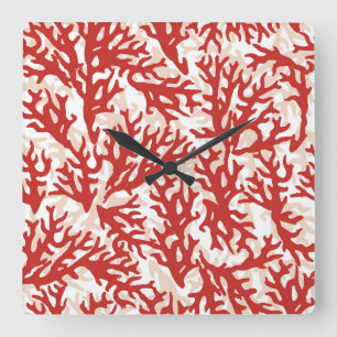 Red Coral Pattern 2 Square Wall Clock
