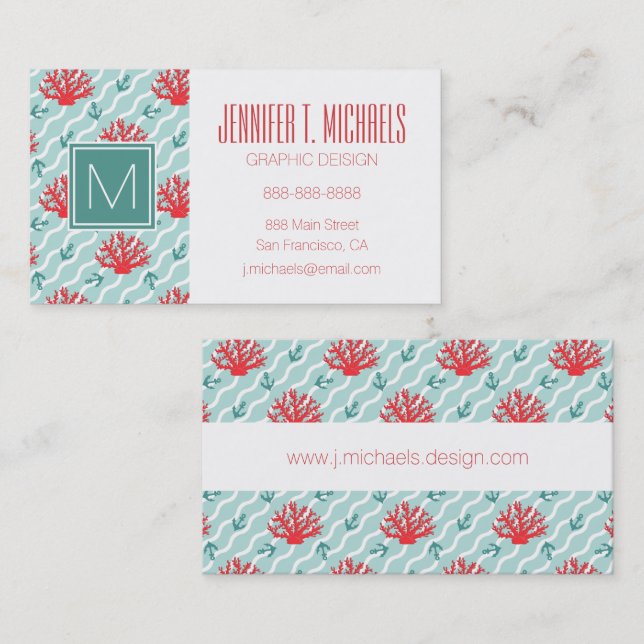 Red Coral Pattern Business Card (Front/Back)