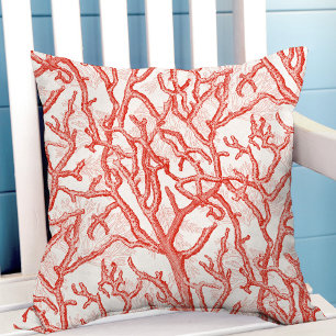 Red Coral Pattern Coastal Summer Cushion