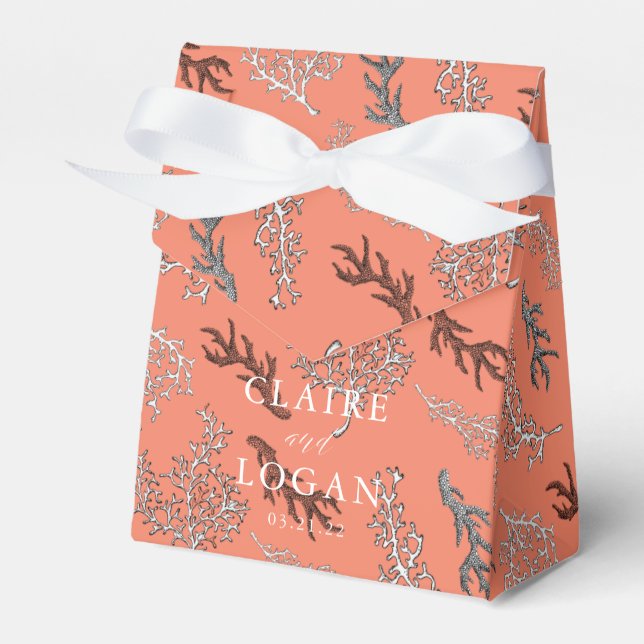 Red Coral Pattern Nautical Wedding Favour Box (Front Side)