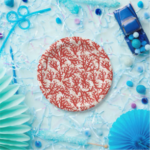 Red Coral Pattern Paper Plate