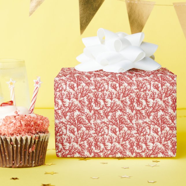 Red Coral Pattern Wrapping Paper (Birthday Party)