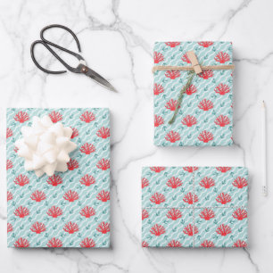 Red Coral Pattern Wrapping Paper Sheet